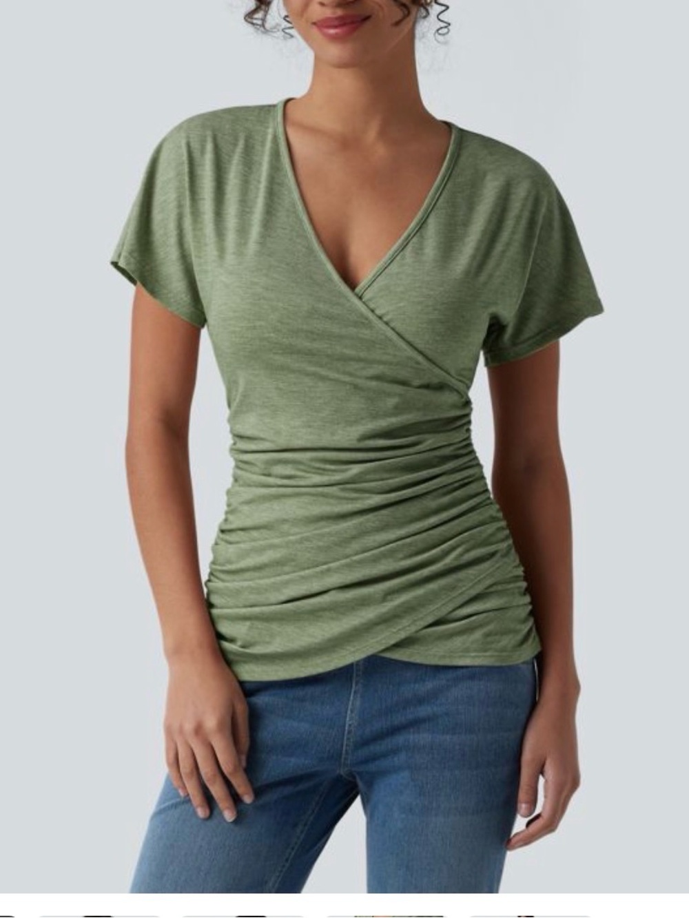 Halara V-Neck Short Sleeve Ruched Casual Top